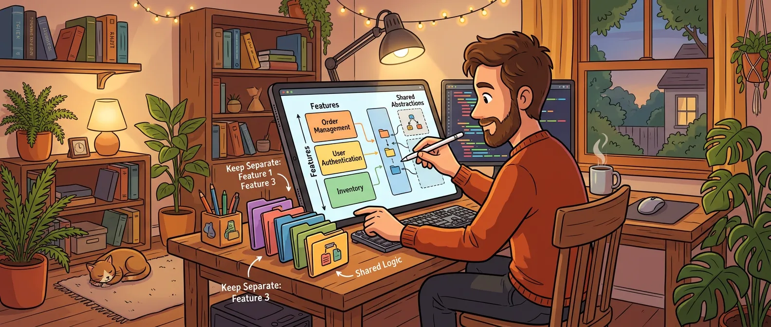 Vertical Slice Architecture 与代码共享边界概念图
