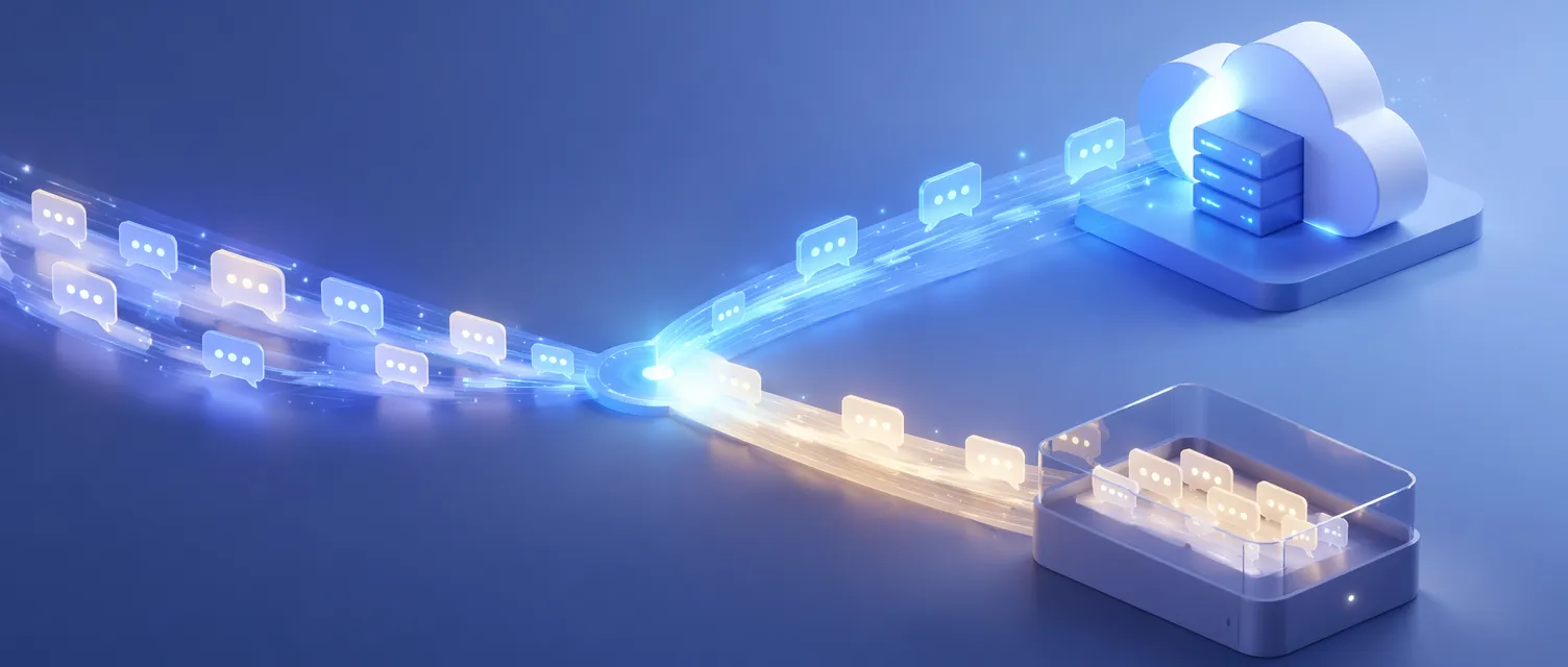 对话气泡流分叉为服务端云存储与本地客户端存储两条路径