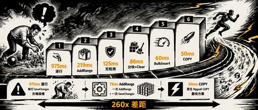 EF Core 批量插入终极指南：从 AddRange 到原始 COPY 的六种策略