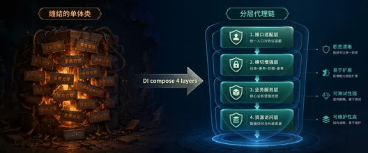 C# 代理模式实战：用组合叠加缓存、限流和日志