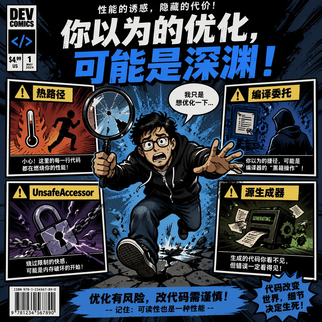 C# 反射反模式封面：开发者踩坑与修复方案的漫画对比