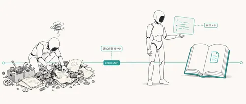 代理接入 Learn MCP 前后对比的极简线稿封面