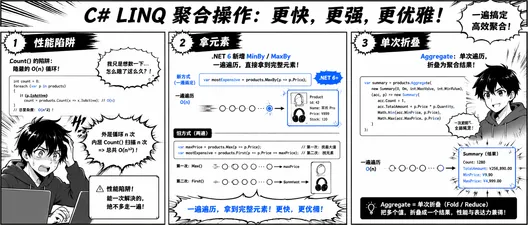 C# LINQ 聚合操作全解：Count、Sum、Min、Max、Average 与 Aggregate