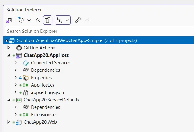 解决方案资源管理器中的项目结构
