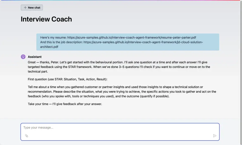 Interview Coach 聊天界面示意图