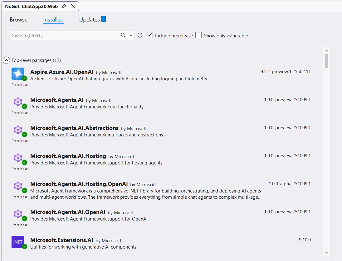 添加到项目的 NuGet 包