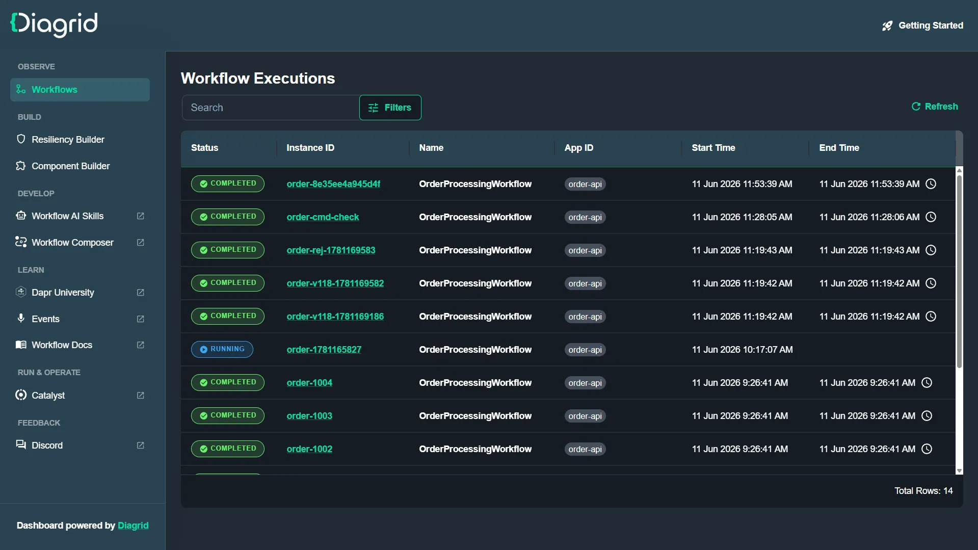Diagrid Dev Dashboard
