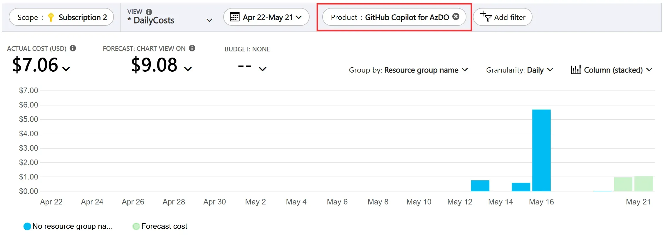 在 Azure Cost Management 中查看 Copilot Code Review 费用
