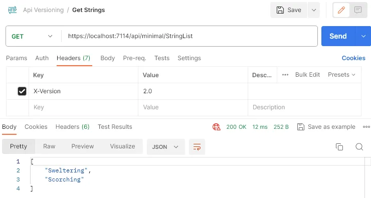 使用 Postman 请求测试 minimal API v2 的 API 版本控制
