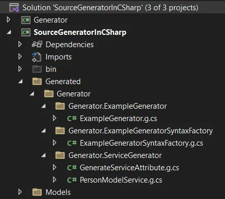 C# 中的源代码生成器生成的文件的自定义文件夹