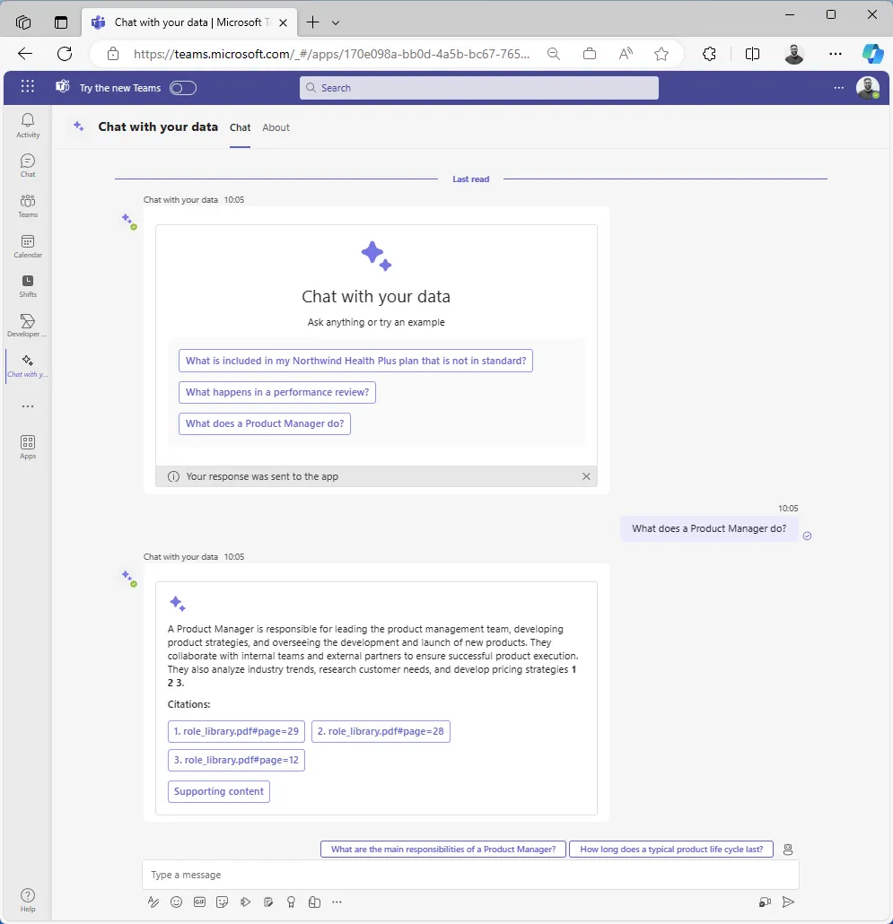 Microsoft Teams 机器人中的聊天界面