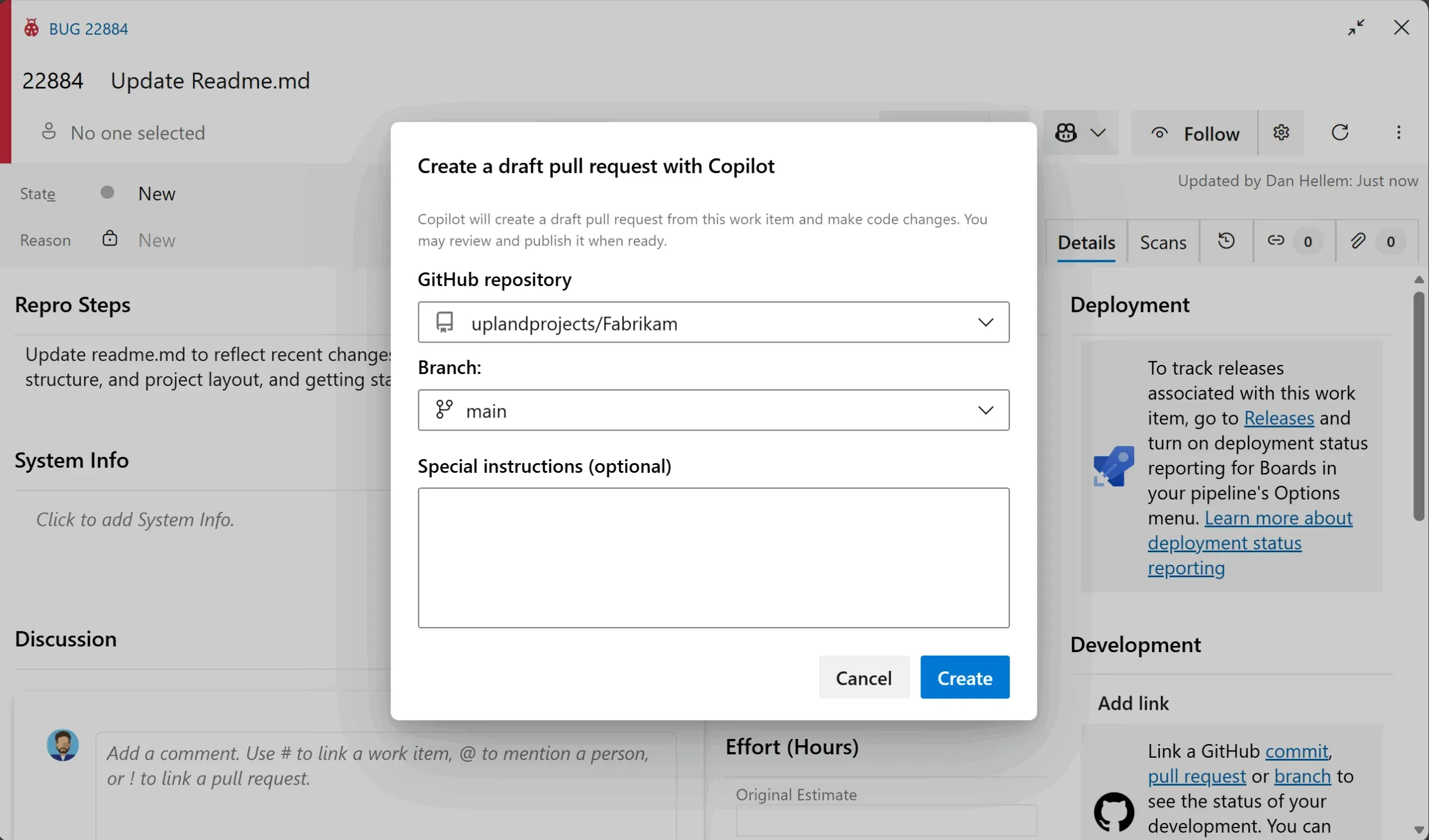 从工作项创建草稿 PR