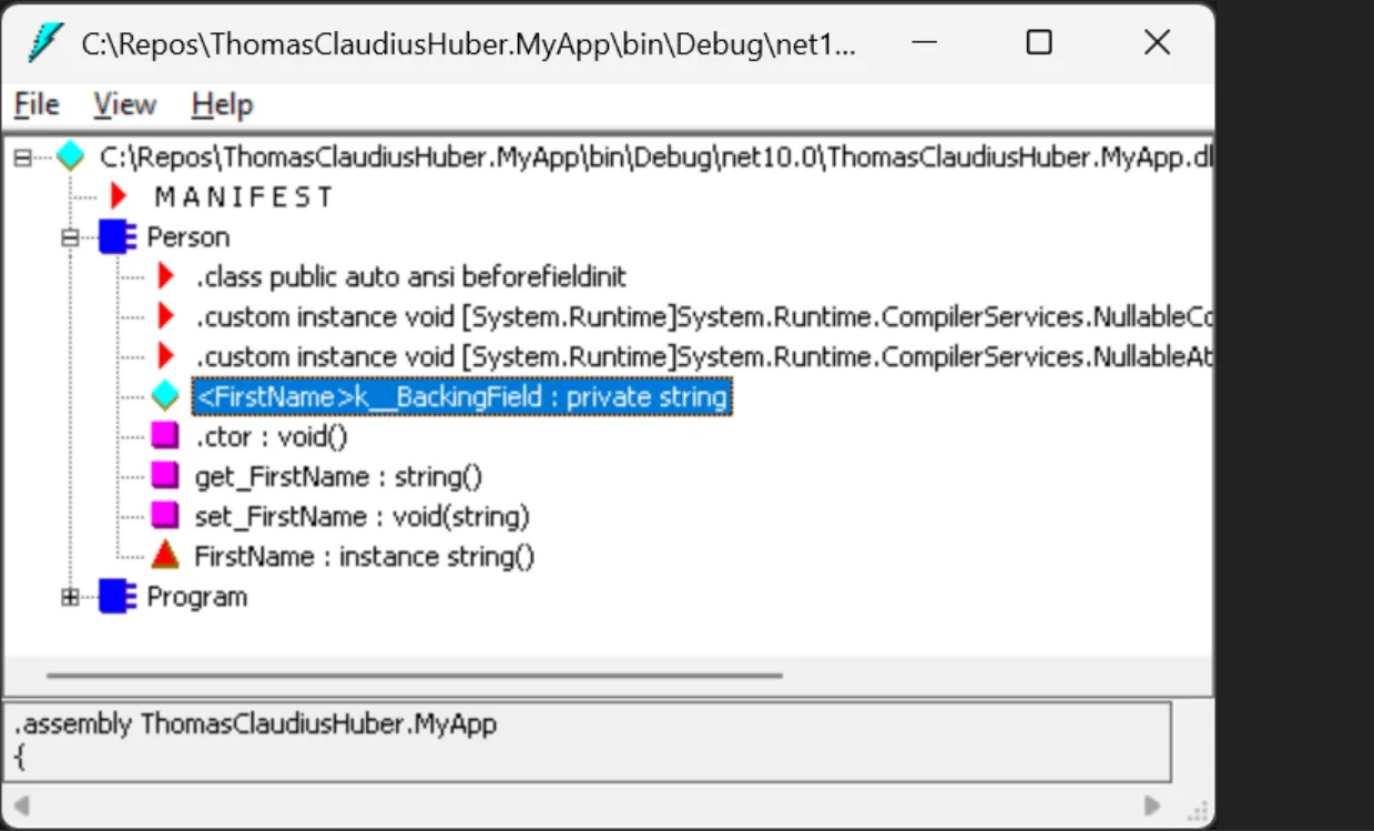 ILDASM 工具显示自动属性的后备字段