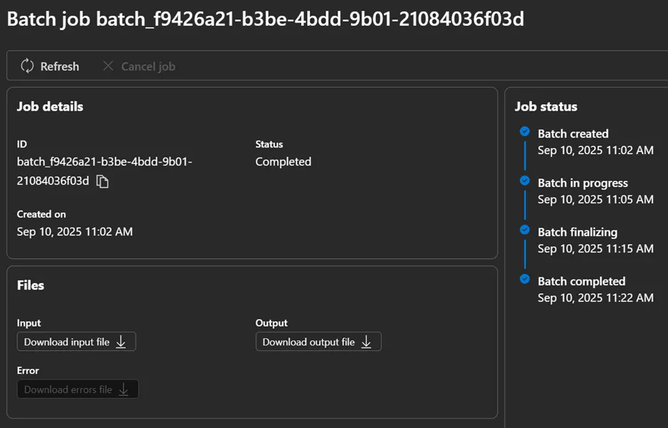 Azure AI Foundry 批量作业详情