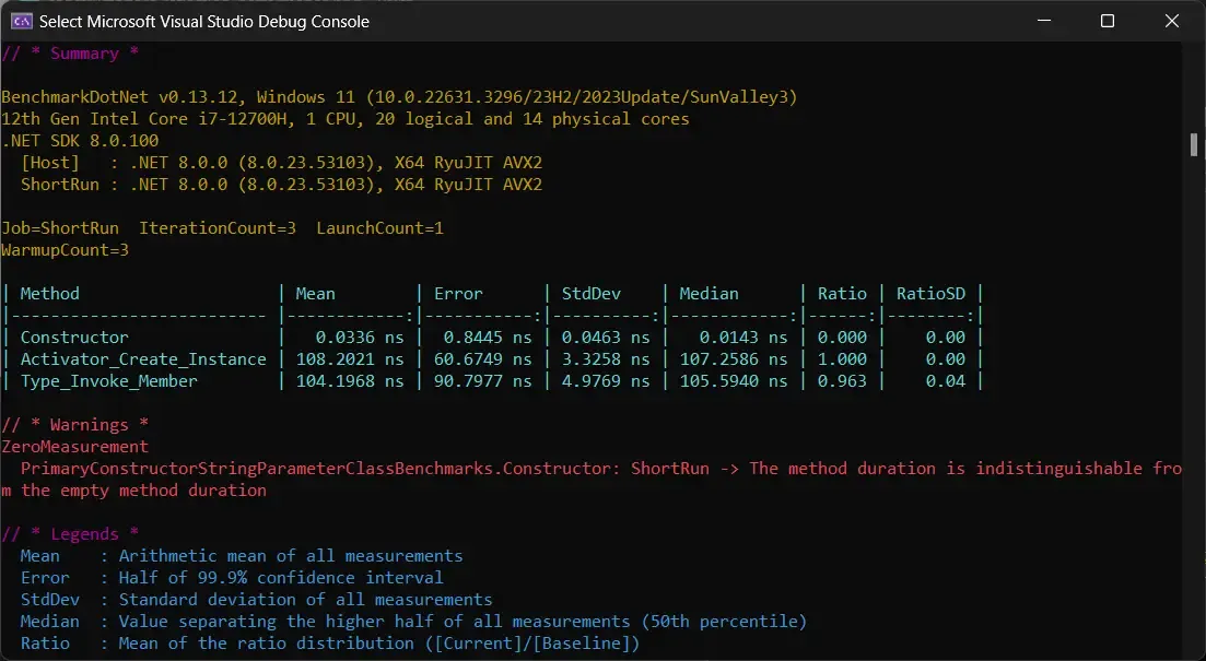 Activator.CreateInstance vs Type.InvokeMember - 主构造函数基准测试